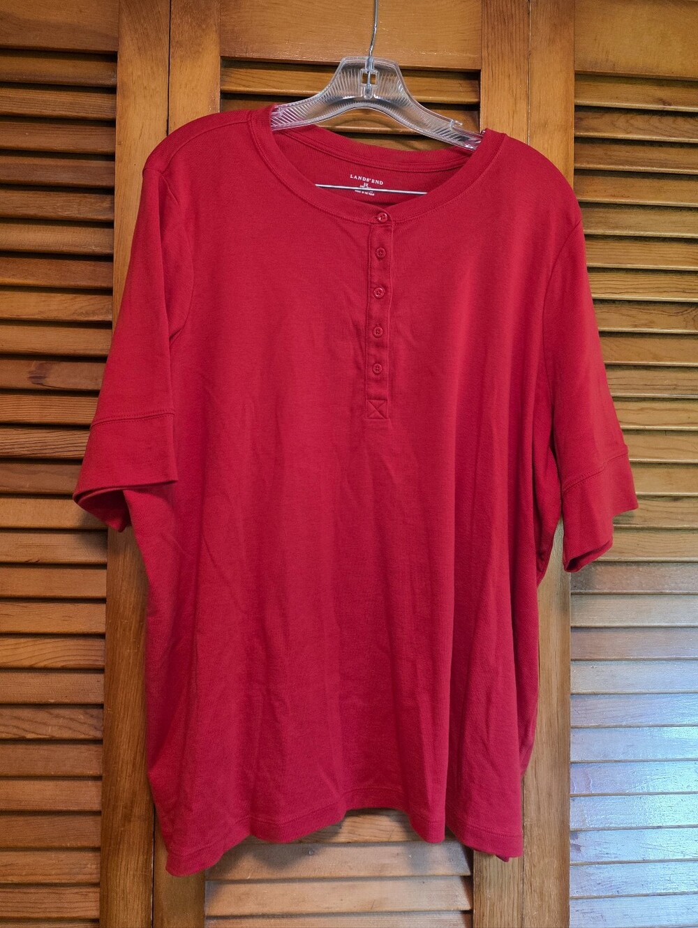 Lands' End Women's Cotton Elbow Sleeve Red Henley Top Size 3X